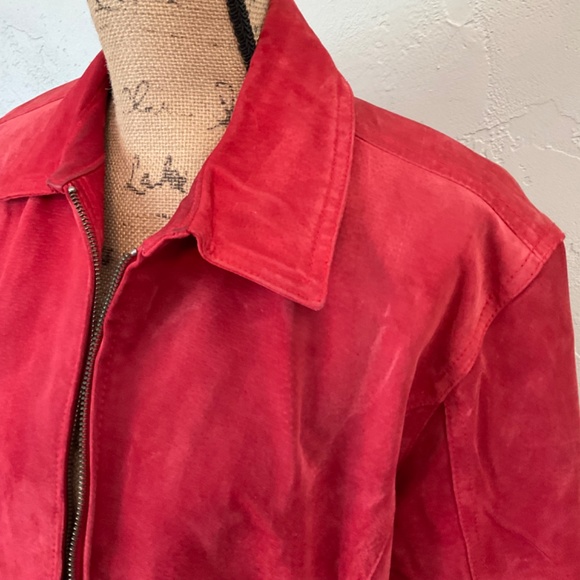 Chico's Red Suede Jacket coat zip bomber jacket plus size  XL/16 zip leather - Picture 4 of 15